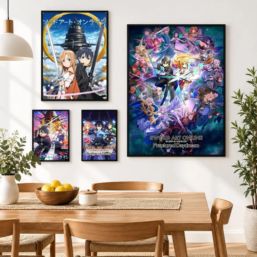 Anime Sword Art Online K-kirito Asuna Poster Waterproof HD Modern Peel And Stick Wall Decor Living Room Dorm Garage