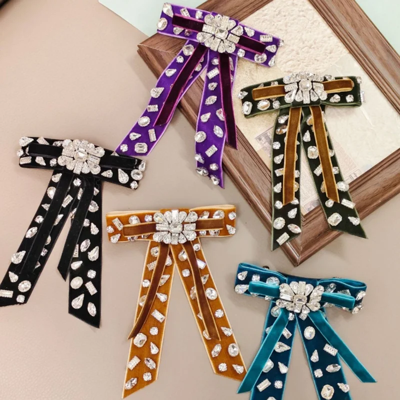 

Luxury Velvet Bow Full Diamond Hair Clip French Half-Up Barrettes Elegant Hair Decorate Accessory Women Sweet Headband Headwear