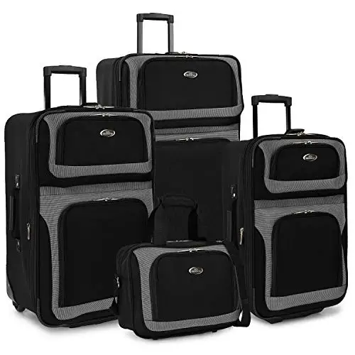 

U.S. Traveler New Yorker Lightweight Expandable Rolling Luggage, Black, 4-Piece Set