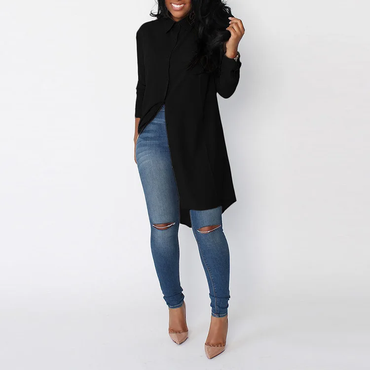 Chemisier Long en mousseline de soie pour femmes, Sexy, grande taille, irt Cleanfit, taille trapèze, Sve ort Sve, tissu Polyester, soie brillante