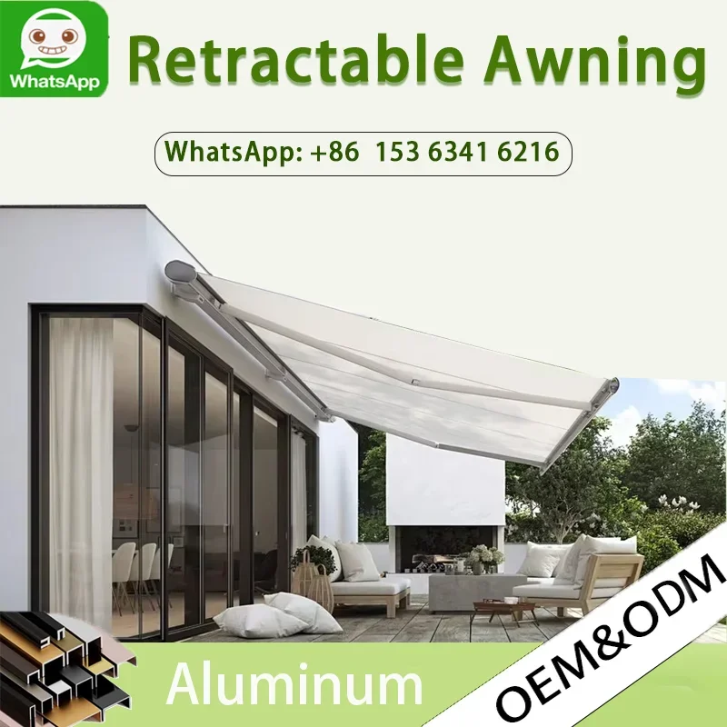 

OneAlu Aluminum Waterproof Retractable Awning - with Lighting for Outdoor Restaurant, Balcony & Shelter
