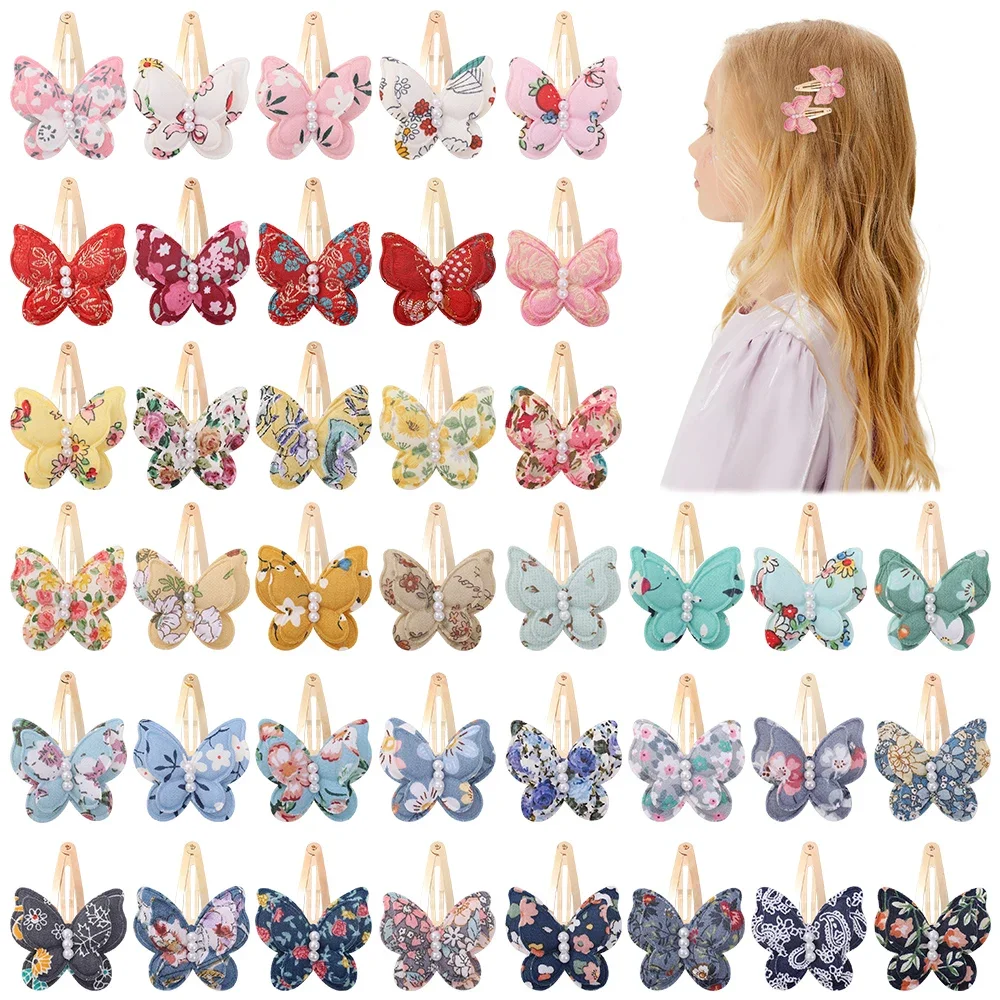 Wholesale Butterfly Hair Clips Print Alloy Hairpin Simulated Pearl Bow Hair Clip 40 Style Kids Hairbangs Diy Korean Accessories