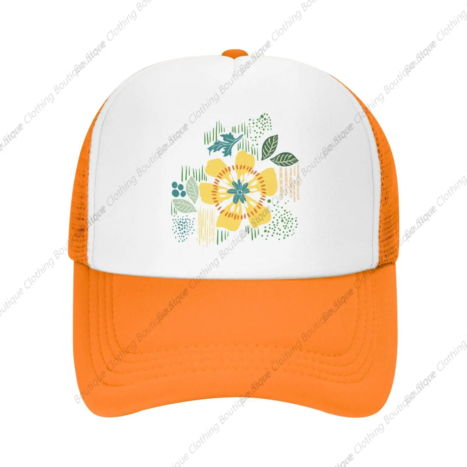 

Mesh Dad Hat Adjustable Washable Boho Floral Botanical Orange Baseball Dad Hat Funny Trucker Hat Womens Mens