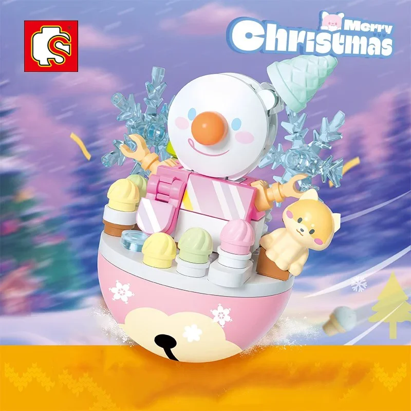 SEMBO Kawaii tumbler Building Blocks คริสต์มาสของขวัญ Gingerbread Snowman ชุดเครื่องประดับตกแต่งเด็กประกอบของเล่น