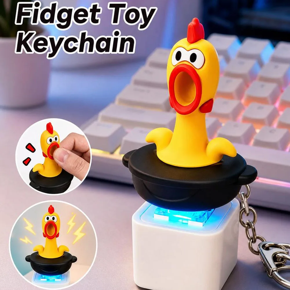 Screaming Chicken Keychain Keyring Sound Light Effect Press Button Stress Relief Fidget Toy Bag Pendant Novelty Birthday Gifts