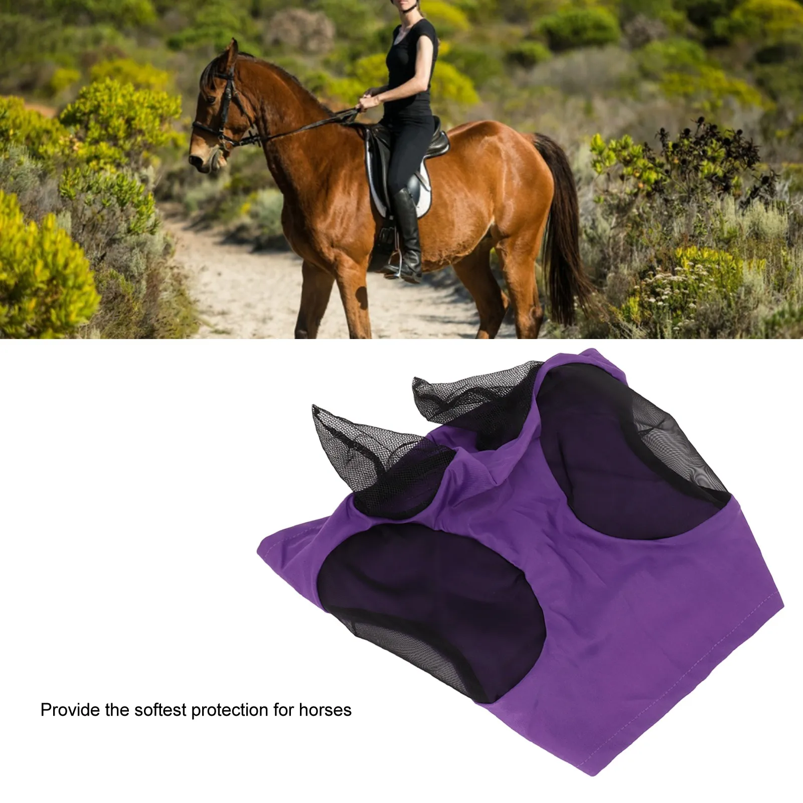 Horse Fly Mask with Ears Horse Mesh Fly Mask Breathable Elastic Horse Face Mask with Ears  Riding Equestrian Equipment