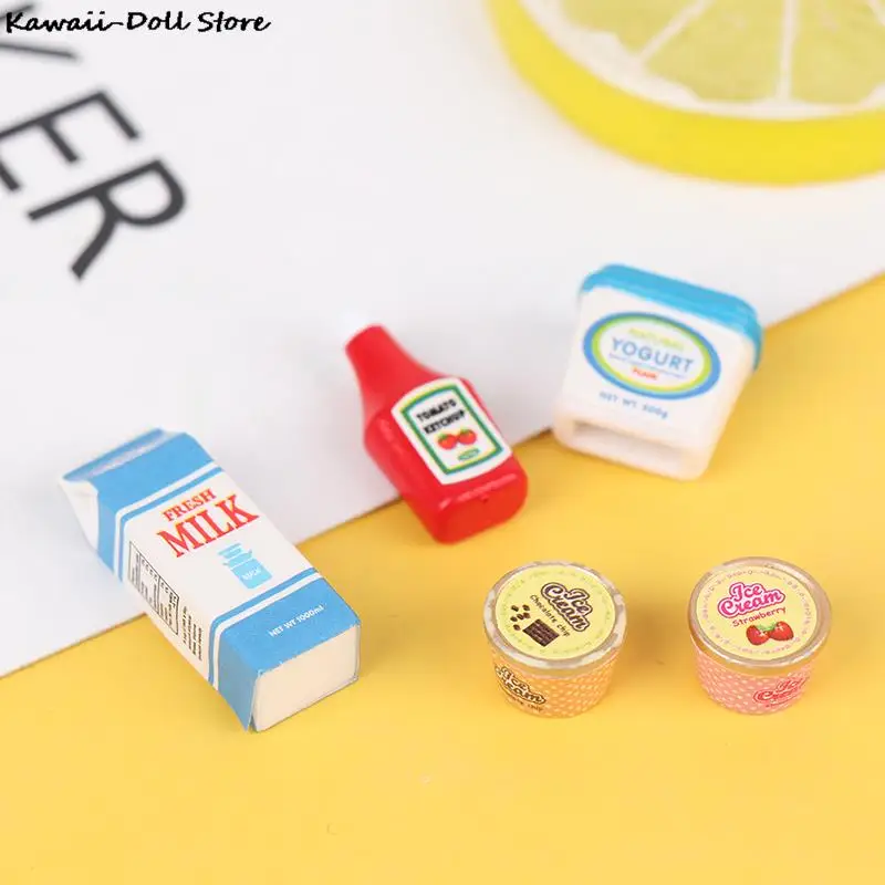 5 unids/set Mini salsa de tomate yogur helado muñecas comida cocina 1:12 casa de muñecas en miniatura