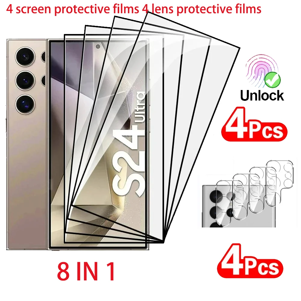 

8IN1 HD FOR for Samsung GalaxyS21plus S22 S23 S24ultra protective temperedglass screen protector film 4pcs lens protection film