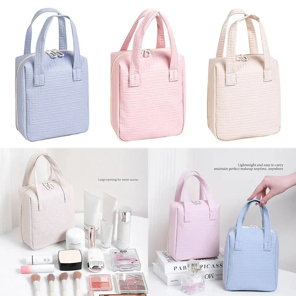 Bolsa de viaje multifuncional para cuidado de la piel, bolsa de cosméticos de cuero PU, bolsas de almacenamiento impermeables de alta capacidad con asa, organizador de maquillaje