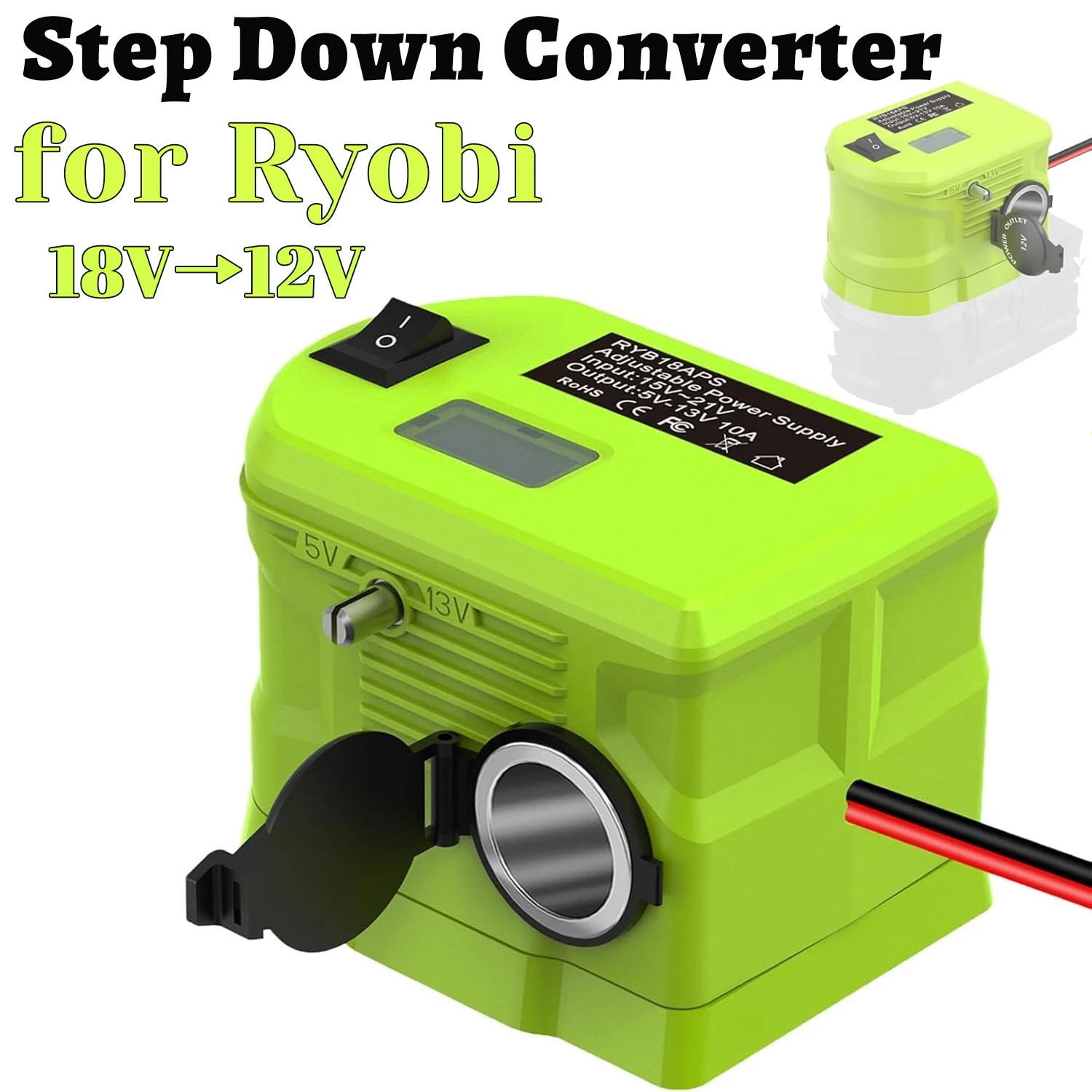 18V To 12V Step Down Buck Converter  For Ryobi 18V Battery 10A 130W Voltage Reducer With Cigarette Lighter Port For DIY RC Car