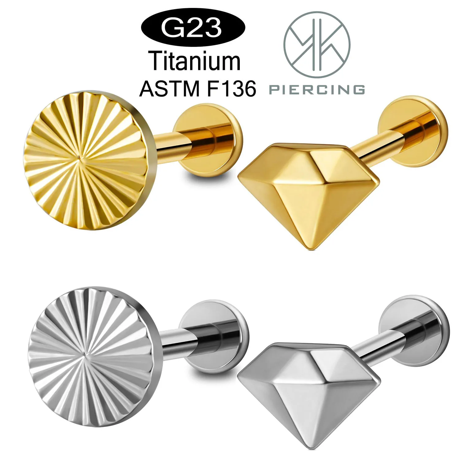 1PC Internal Thread Flat Back Stud 16G 18G 6/7/8/9/10mm ASTM F136 Titanium Cartilage Piercing Jewelry Stud for Helix Tragus