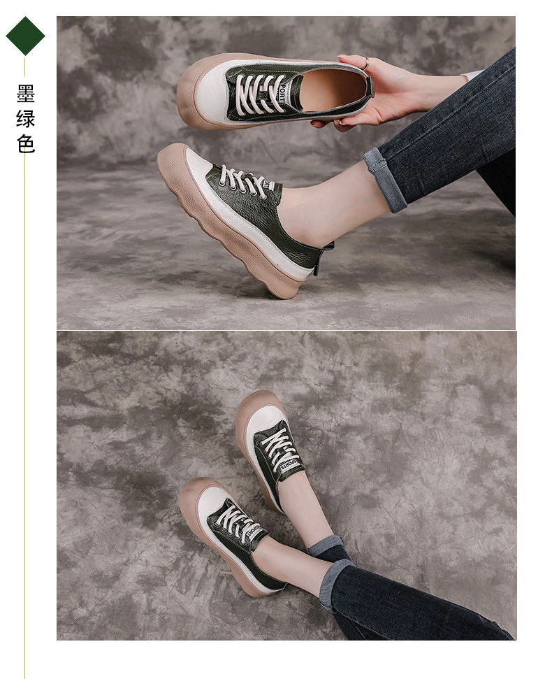 Neue bequeme Schuhe aus echtem Rindsleder, Damen-Freizeitsneaker, farblich abgesetzte Schnürschuhe, Damen-Mokassins, Outdoor-Wanderschuhe, Größe 42 – Detail 10