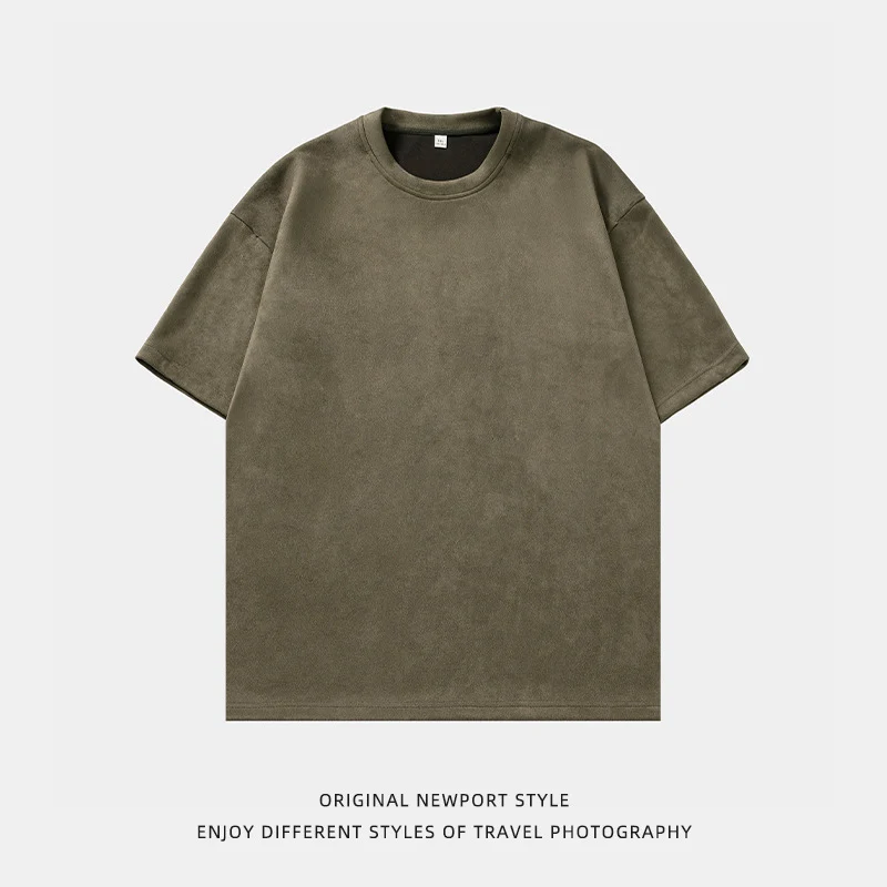 

TFETTERS Brand 2024 Spring Spring New t shirt for men Suede Loose O Neck Short sleeve t-shirts man Solid color Casual Male tops