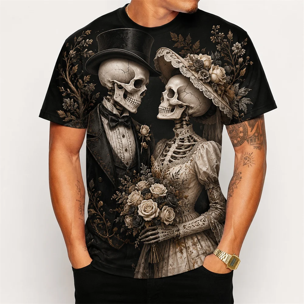 Day Of The Dead T-shirt For Men Women 3D Print Couple Skeletons Pattern Short Sleeve T Shirts Holiday Friends And Relatives 2026