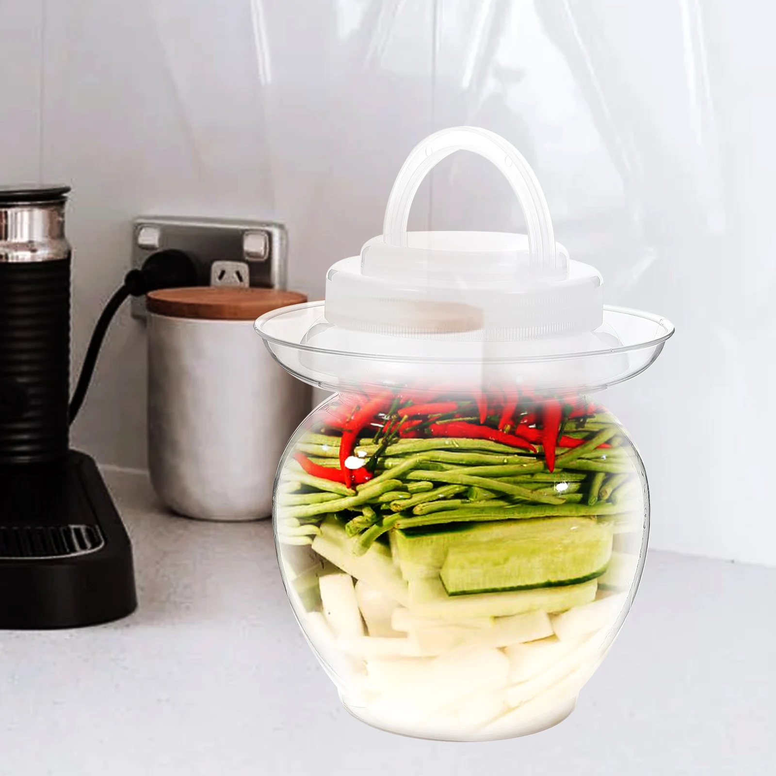

Plastic Kimchi Jar 1L Transparent Airtight Fermenting Pickle Storage Container Smooth Surface Easy Clean Vegetable