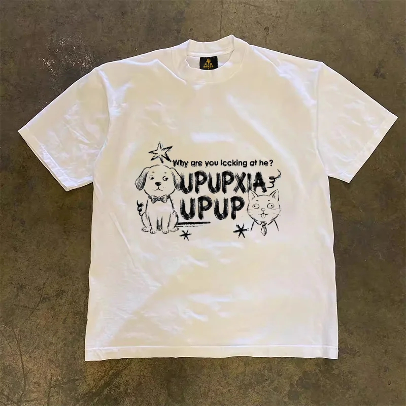 Loose Fit Cotton T-Shirt Unisex Short Sleeve Double Thread UPUPXIA Hero Print Sweat Absorbent round Neck Casual Summer Top