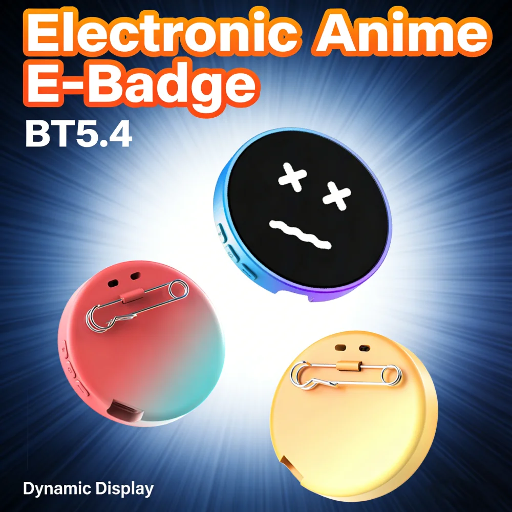 

BT5.4 Electronic Anime E-Badge USB-C Charging BT Connection Peripheral Badges Animation Gradual Change Badge Gift for Friends