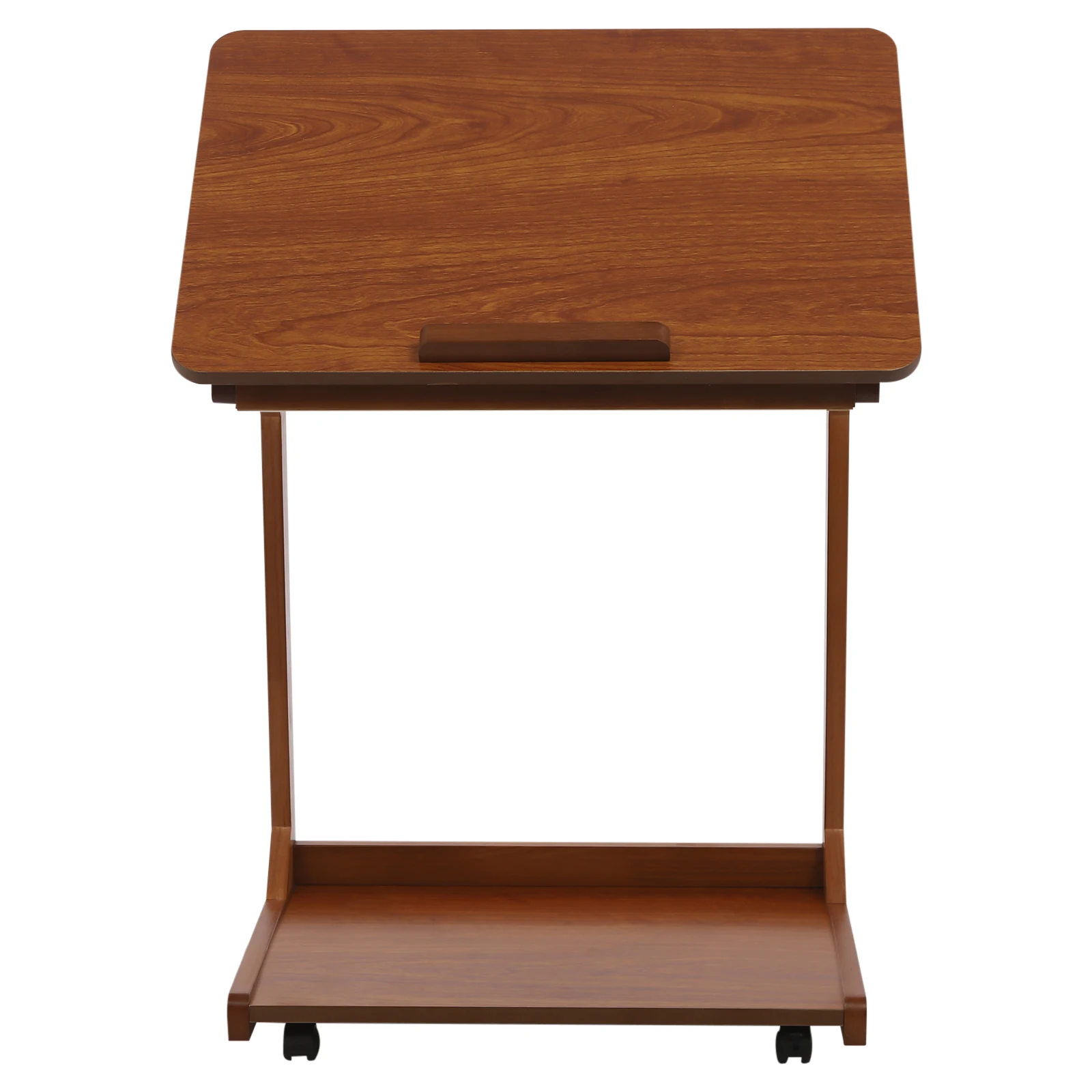 23,62*15,75*24,8 pol. Mesa em forma de C cor nogueira com rodas, mesa de sofá para uso como estação de trabalho Makeshift ou suporte para laptop