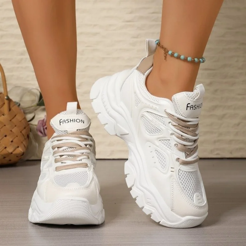 

Spring and Autumn Elegant Round Head Lace Up Breathable Sports and Leisure Shoes Fashionable New Comfortable Women's Shoes