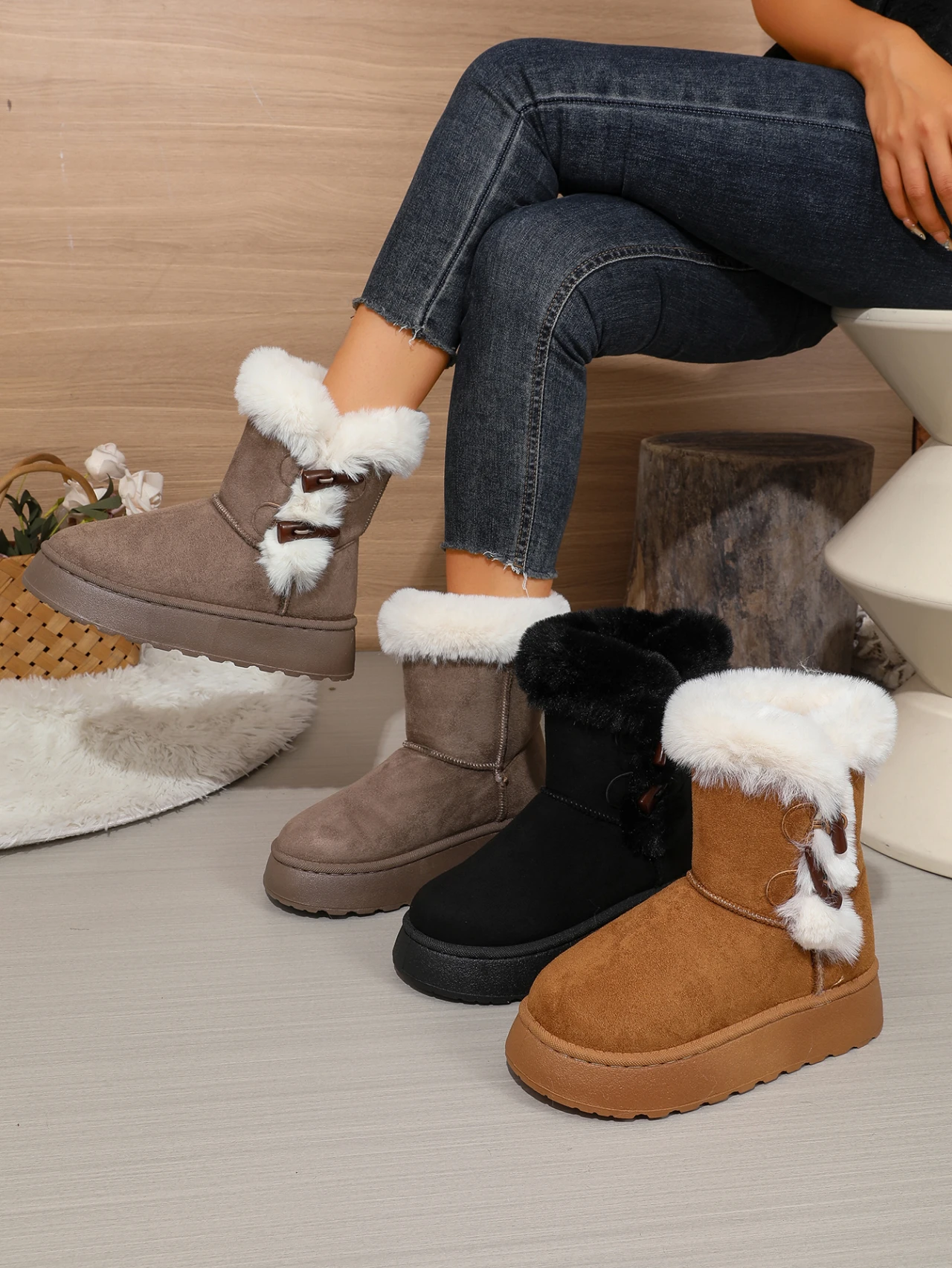 2026 Winter Neuer Stil Bequeme Modische Bestseller Runde Zehenkappe Elegante Lässige Schneestiefel Samt Dickbesohlte Damenstiefel – Detail 7