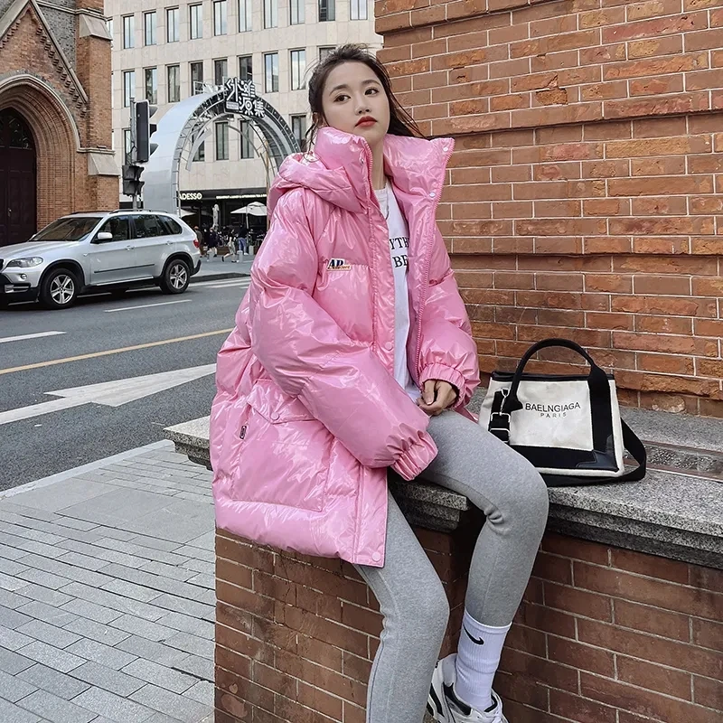 High Quality Warm Winter Woman Pink Jacket Hooded Parka Thickened Puffer Jacket Down Cotton Coat 2023 Korean Windproof Outerwear