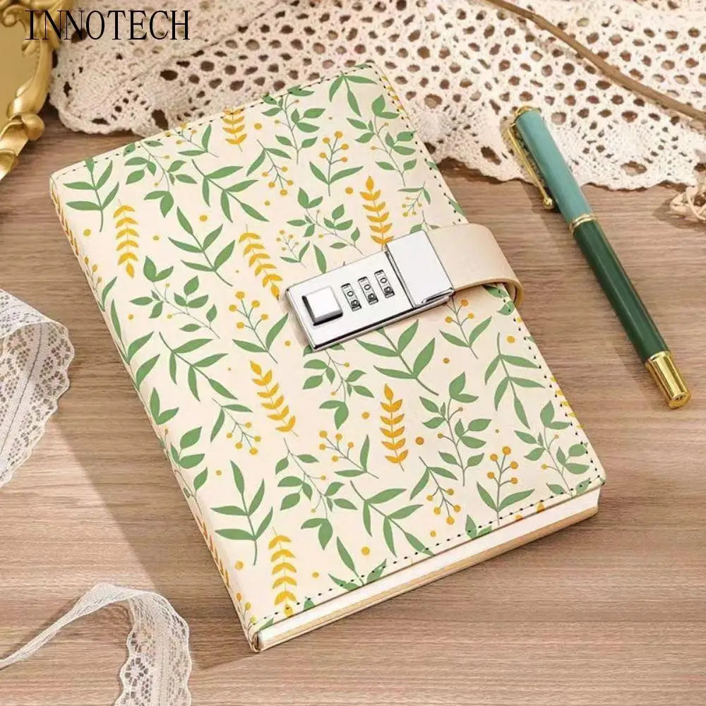 

224 Pages B6 Notebook Thickened Protecting Secrets Diary Book PU Leather Printed Pattern Password Book with Lock Stationery
