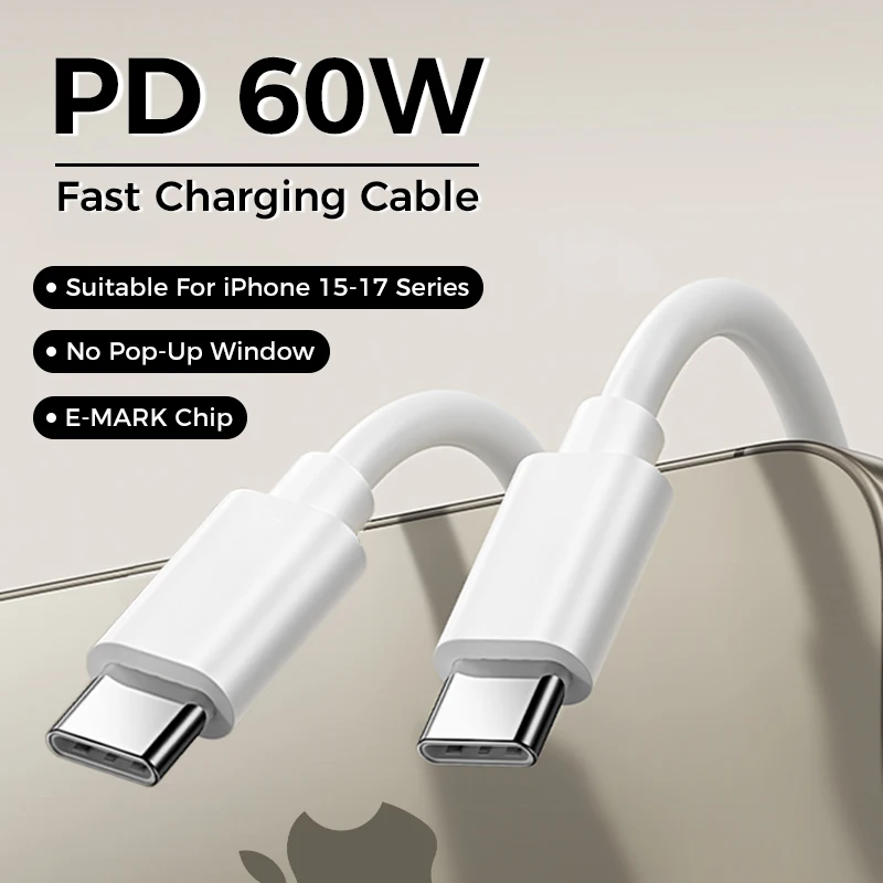 

For iPhone 17 Pro Max PD 60W Fast Charging Cable USB C To Type C Quick Charger Data Line For iPhone Air 16 15 Samsung S25 Xiaomi