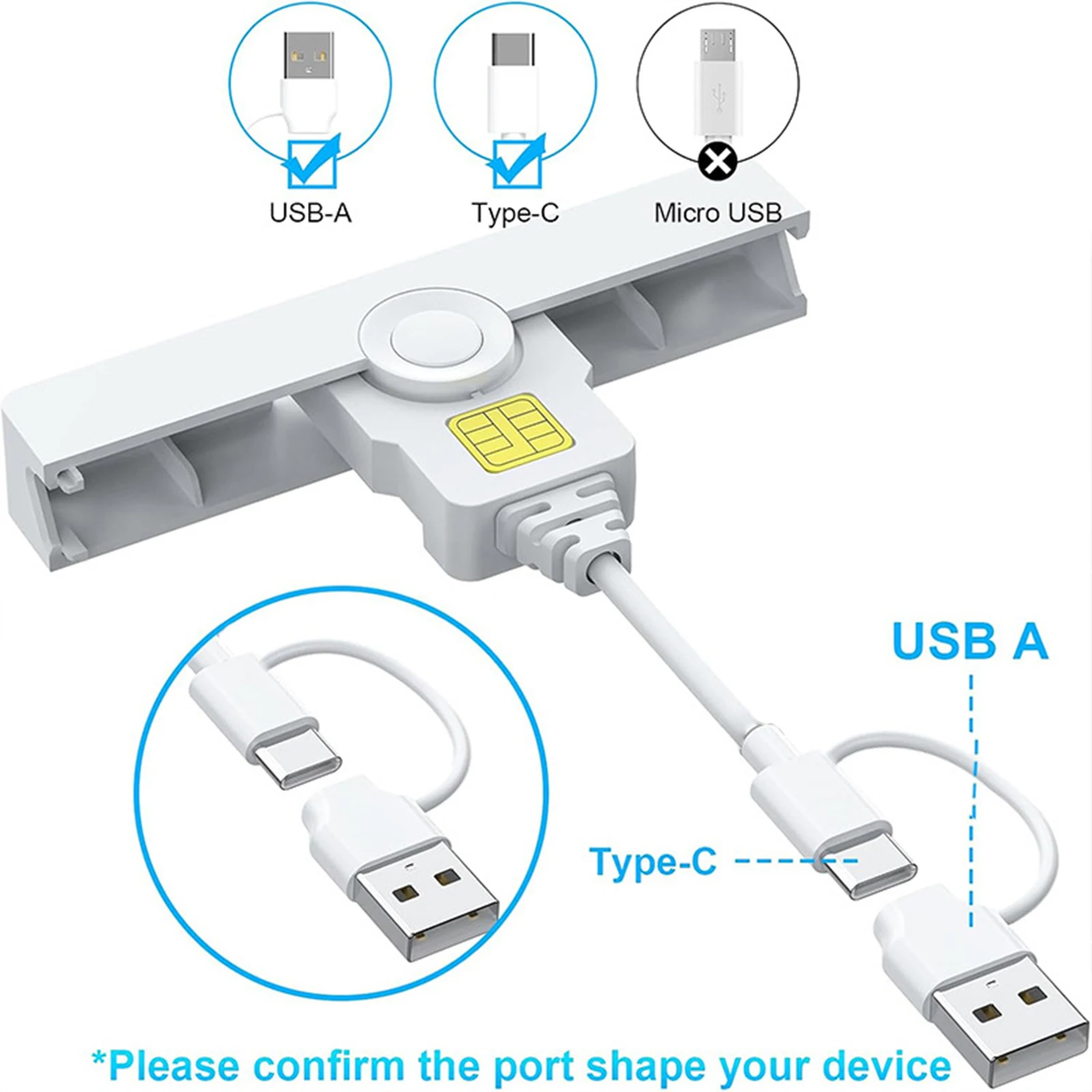 

USB-C SIM Cloner Tax Declaration IC/ID/Bank Card Readers For Phone Laptop PC