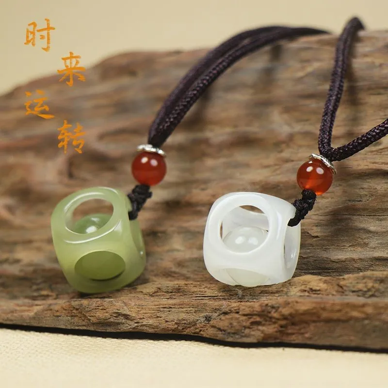 Natural Hetian Jade Lucky Necklace Dice Couple Pendant Jewelry Men and Women