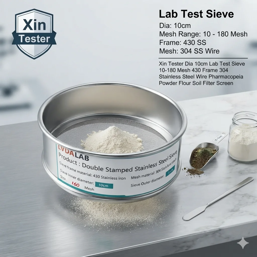 Xin Tester Dia 10cm Lab Test Sieve 10-180 Mesh 430 Frame 304 Stainless Steel Wire Pharmacopeia Powder Flour Soil Filter Screen