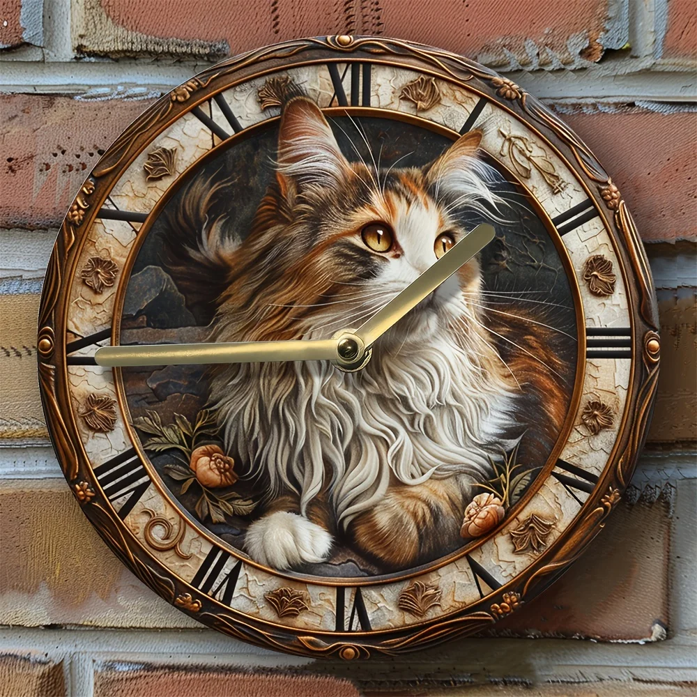 

Maine Coon Cat Wall Clock -Artistic DIY Clock Kit with High-Definition 2D Print, Decorative Timepiece for Home, Easy Assembly