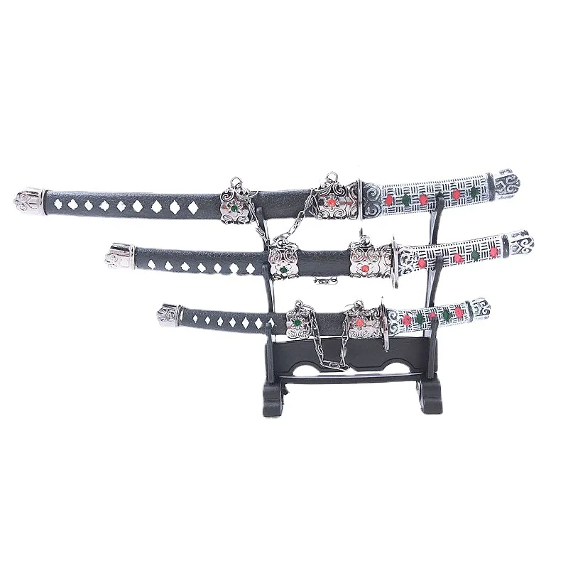 24cm Samurai Sword 3-Piece Set weapons Model Unsharpened Cosplay Props Game Toy katana Desktop Collectible Ornament Boy Toy Gift - view 5