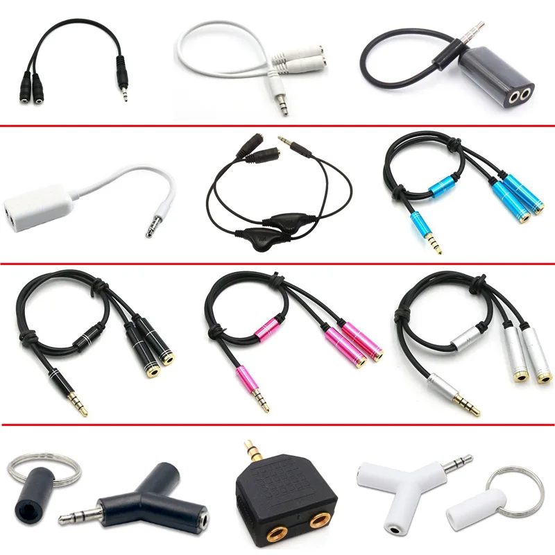 

3.5mm 1 In 2 Couples Audio Line Earbud Headset Headphone Earphone Splitter With Independent Volume Control