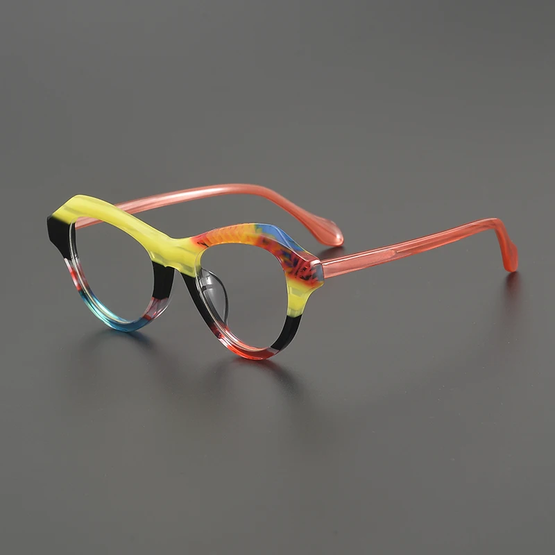 Personalized Color Blocking Glasses Frame Women Acetate Eyeglasses Custom Optical Prescription Model Eyewear Shooting Magazine