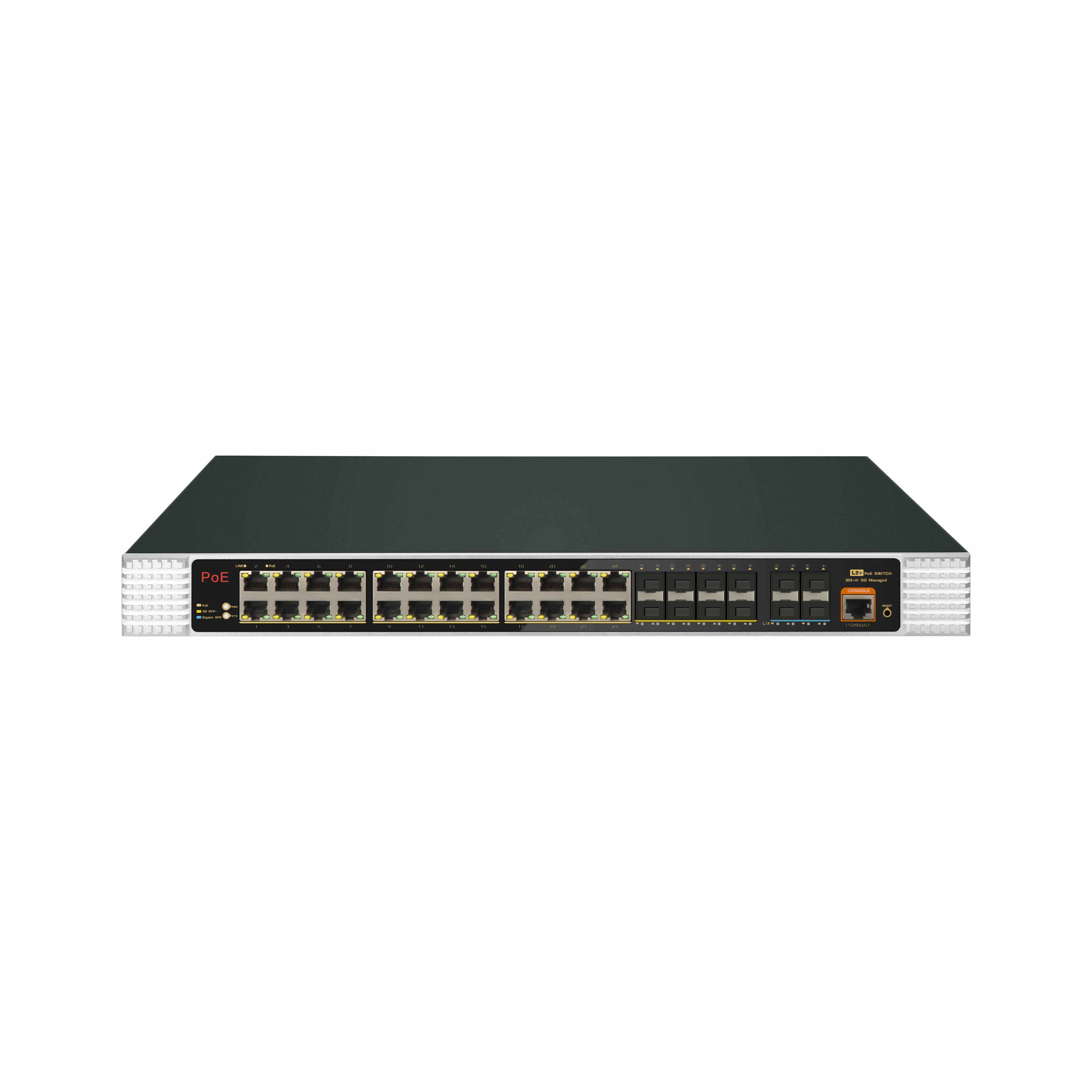 36 Port 6KV L3 Managed Industrial PoE Switch 24*10/100/1000Mbps PoE port+8*10/100/1000Mbp SFP+4*10G SFP+ 400W Fan VLAN ERPS+