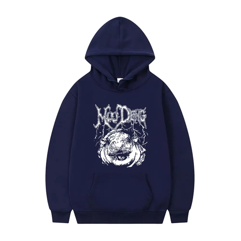 Moo Deng Hippo Gothic Rock Metal Style Hoodie Men Women Funny Meme Casual Sweatshirt Unisex Cotton Oversized Pullover Hoodies