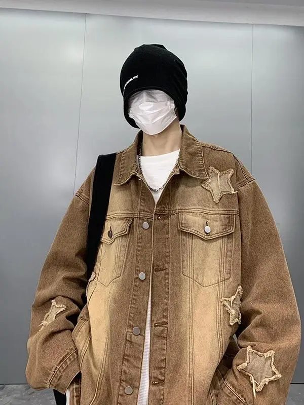 

Retro American Denim Jaet Men's Spring Autumn Trendy Brand Waed adient Street Stars Jaet Haome Versatile Polyester