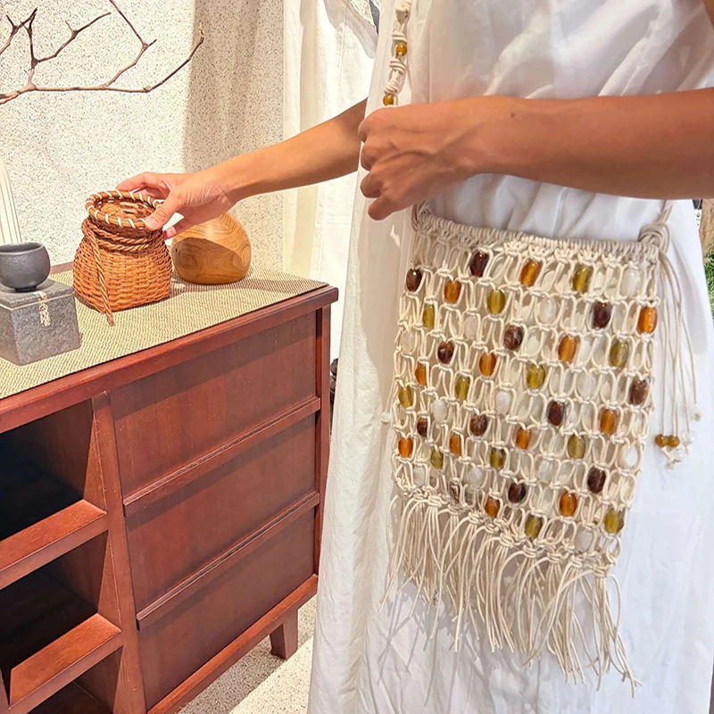 

Bohemian Handmade Woven Bag Ethnic Women Crossbody Bag Summer Beach Vacation Retro Hobo Bag Vintage Rattan Casual Daily Purse
