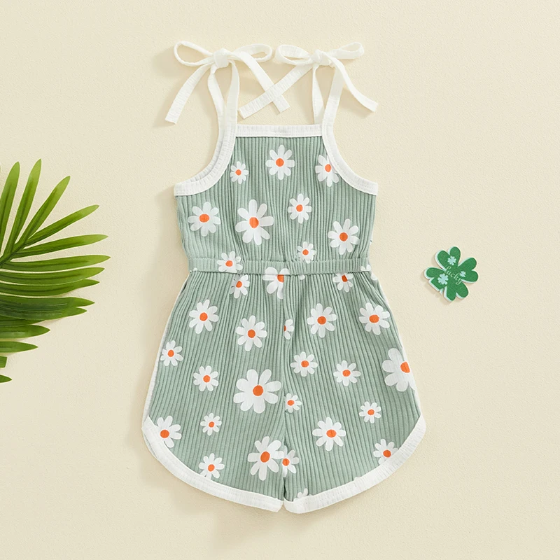 6M-4Y Baby Girl Summer Romper Casual Floral Print Tie Straps Sleeveless Jumpsuit for Newborn Toddler Cute Clothes