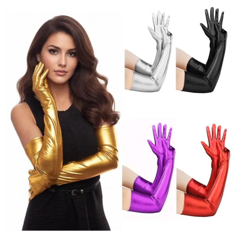 1920s Women Patent Leather Gloves Vintage Style Sexy Masquerade Party Simulated Leather Stretch Elbow Length Long Glossy Gloves