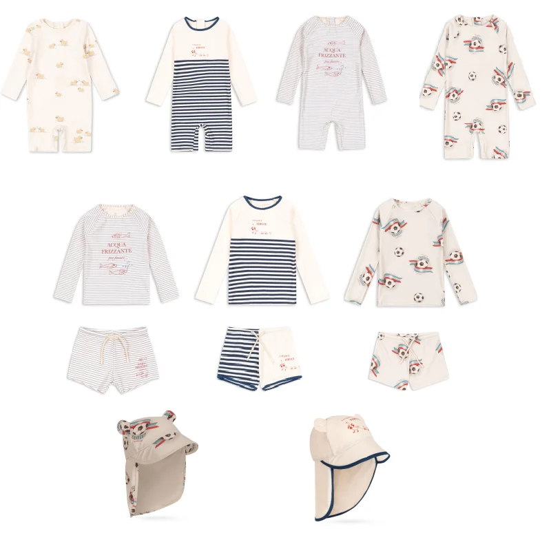 

Boys' Swimwear 26 Summer Cartoon Long-Sleeve Sun Protection Children's One-Piece Swimsuit Set Cotton Quick-Dry Beachwear Sun Hat