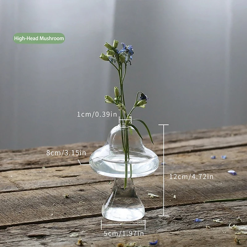 مزهرية فطر إبداعية مزهرية زجاجية شفافة للزراعة المائية ديكور منزلي تتميز بزخرفة مزهرية للعلاج العطري #6