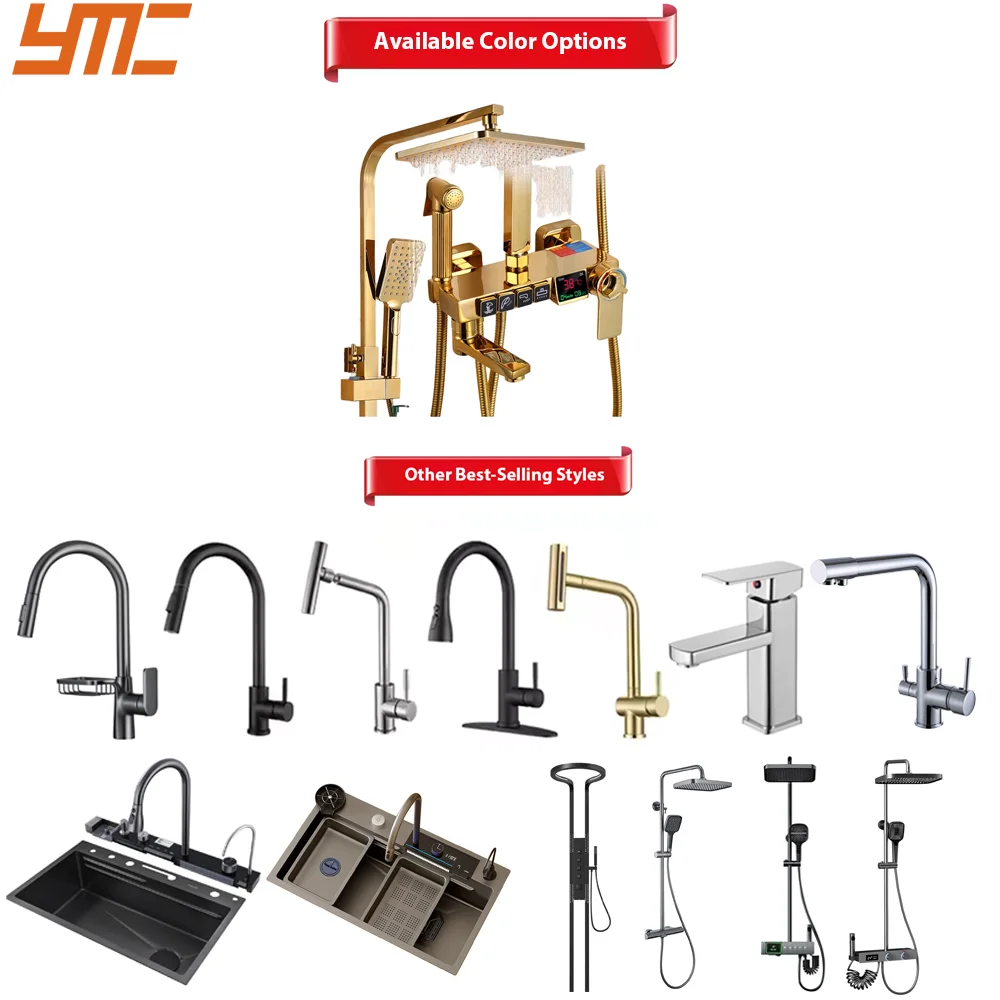 حار بيع الحمام المعاصر ثرموستاتي دش الأمطار مجموعة LED شاشة ديجيتال الحائط الذهب اللون النحاس الكروم الفنادق #5