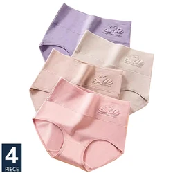 Calcinha de Cintura Alta para Mulheres, Roupa Interior de Algodão Respirável, Cuecas Bonitos Sem Costura, Cuecas Emagrecedoras, Meninas Sexy, Plus Size, 4PCs