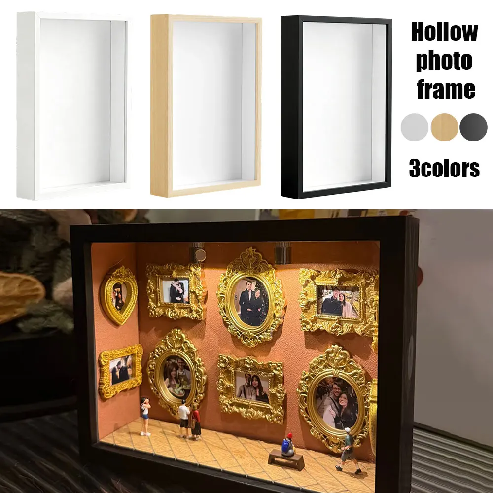 Marco de fotos DIY para mesa, marco para pinturas, caja de recuerdos, caja expositora, marco para especímenes de flores secas y mariposas, de madera hueca de 5 cm