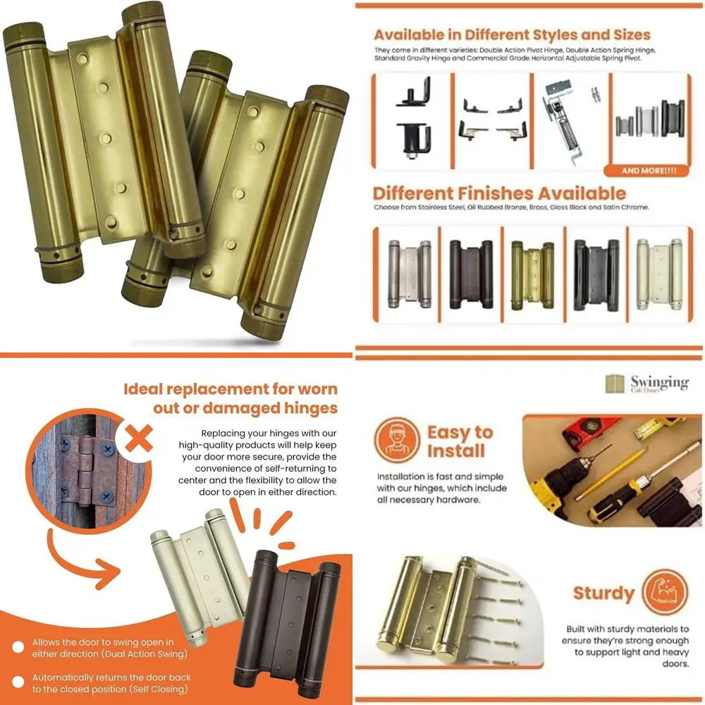 บานพับแบบดับเบิ้ลแอคชั่นสำหรับงานหนักเกรดเชิงพาณิชย์สำหรับประตูบานสวิงของร้านกาแฟและร้านเหล้า - แพ็ค 6 ชิ้น เหมาะสำหรับทางเข้าบาร์และ