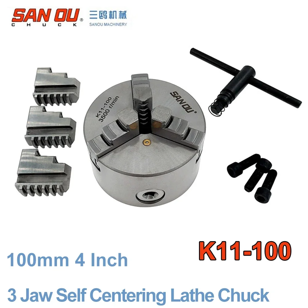 100mm 4 Inch 3 Jaw Self Centering Lathe Chuck SANOU K11-100 Metal Scroll Chucks for Drilling Milling Machine