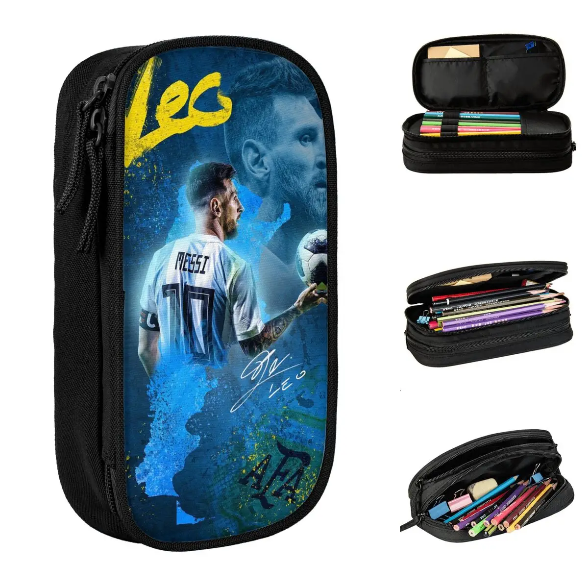 Argentina Messi Football Pen Box Large Capacity Kids School Supplies Pencil Bag Amazing Gift For Soccer Fan