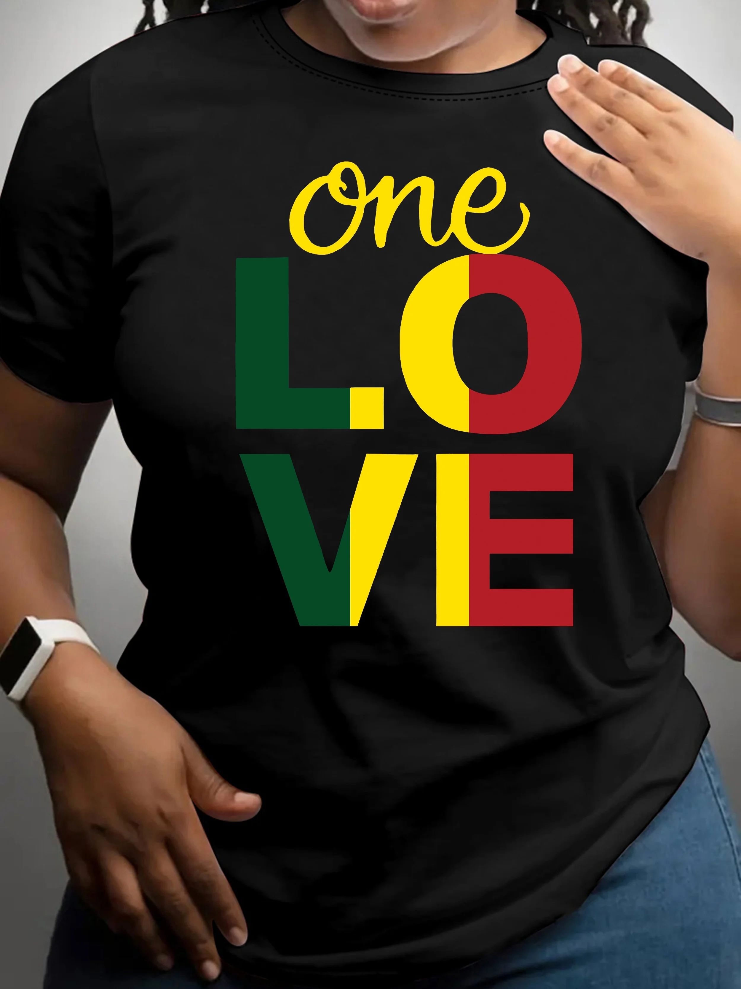 

ONE LOVE Letter Print Casual T-shirt, Crew Neck Short Sleeve Top For Spring & Summer, Women's Clothing