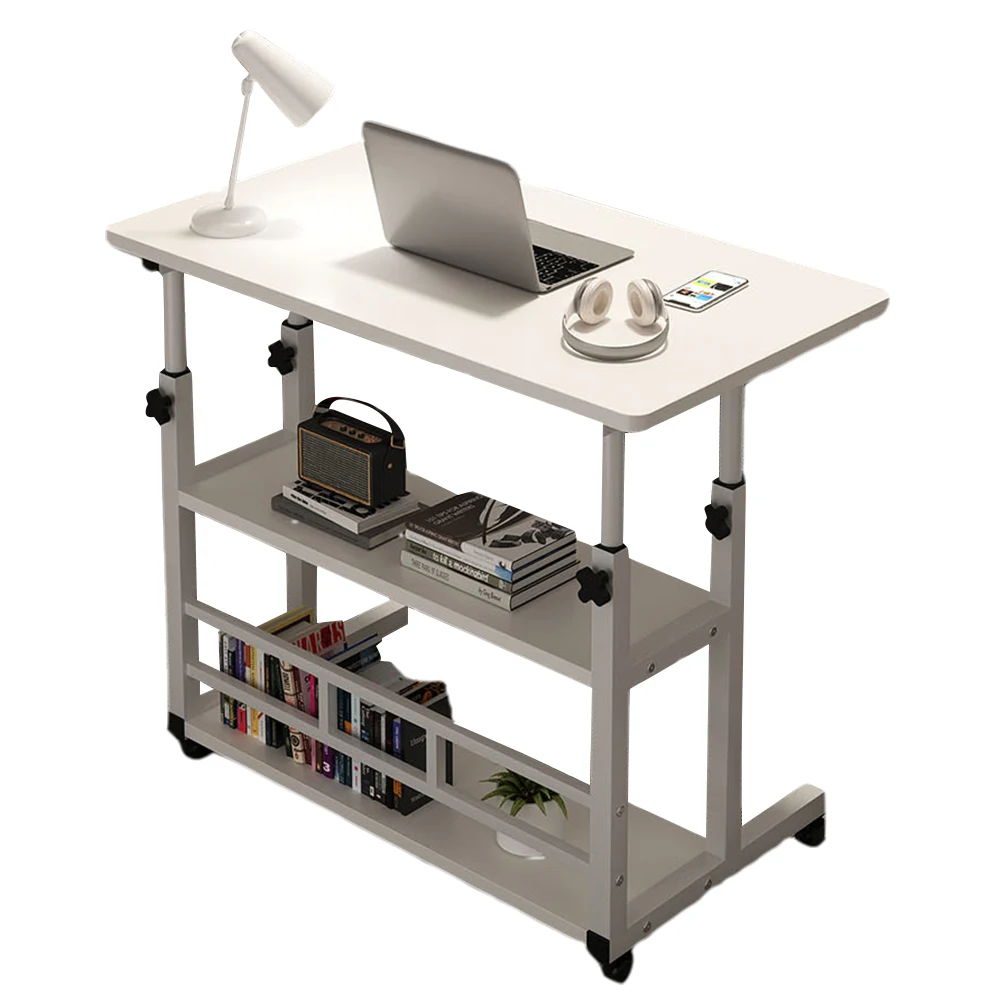 Height Adjustable Computer Desk with Rolling Wheels Mobile Rolling Study Table Multi-Layer Storage Height Adjustable Laptop Desk